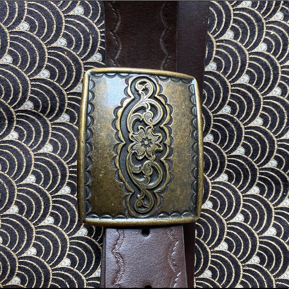 Brown Leather Belt w/ Antique Gold Buckle